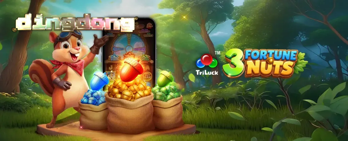 Tampilan visual slot 3 Fortune Nuts dengan tema hutan dan karakter tupai